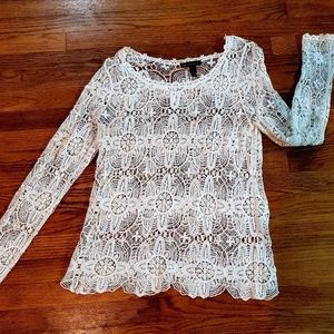 I-N-C Long sleeve white lace shirt